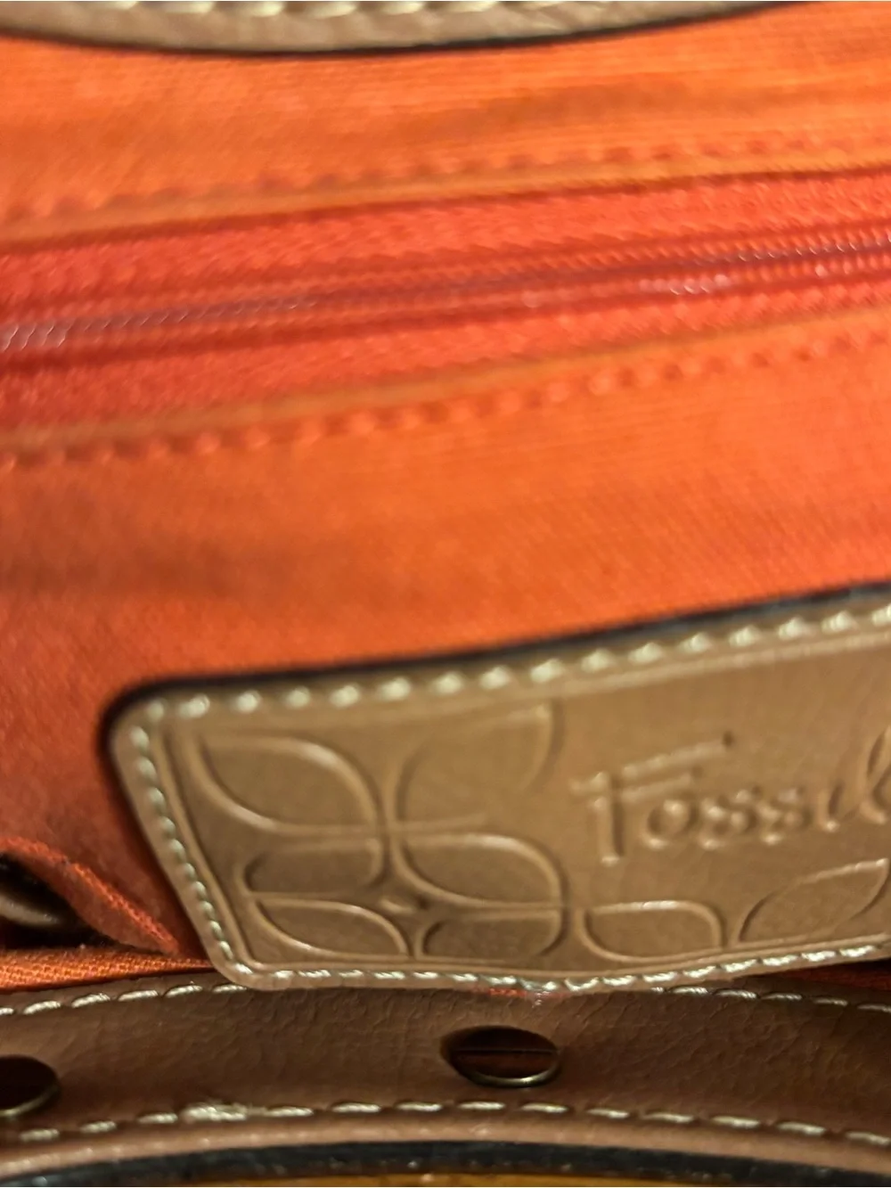 Vintage Fossil Floral Canvas Tote in Orange, Yellow & Teal with Wood Handle